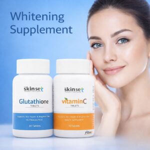 Skinset Whitening Supplement – Glutathione & Vitamin C Tablets (30 Tablets Each)